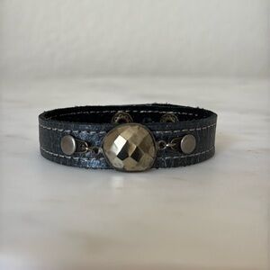 Leather bracelet with pyrite center stone